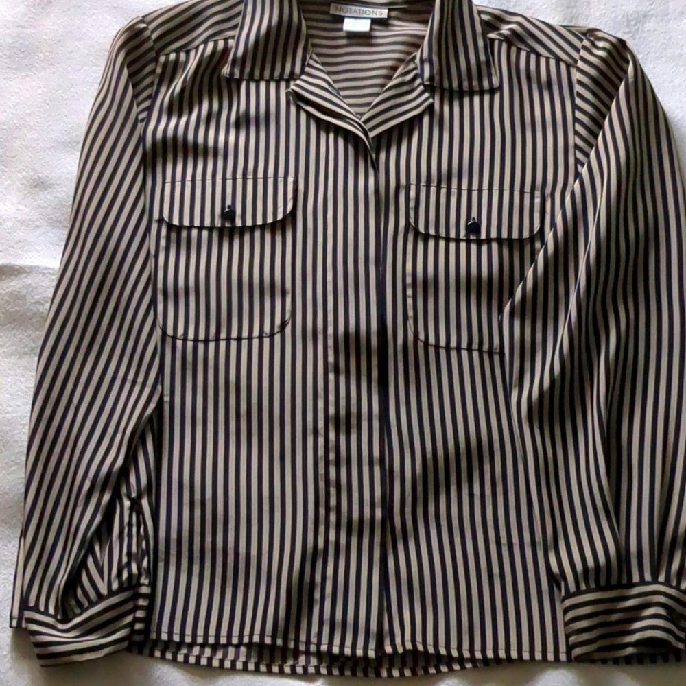 Notations striped Tan & Navy Striped Blouse